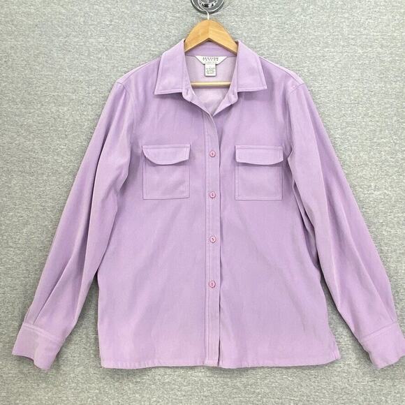 Allison Taylor Blouse Womens Large Purple Button Up Long Sleeve Pockets Stretch - Picture 1 of 11